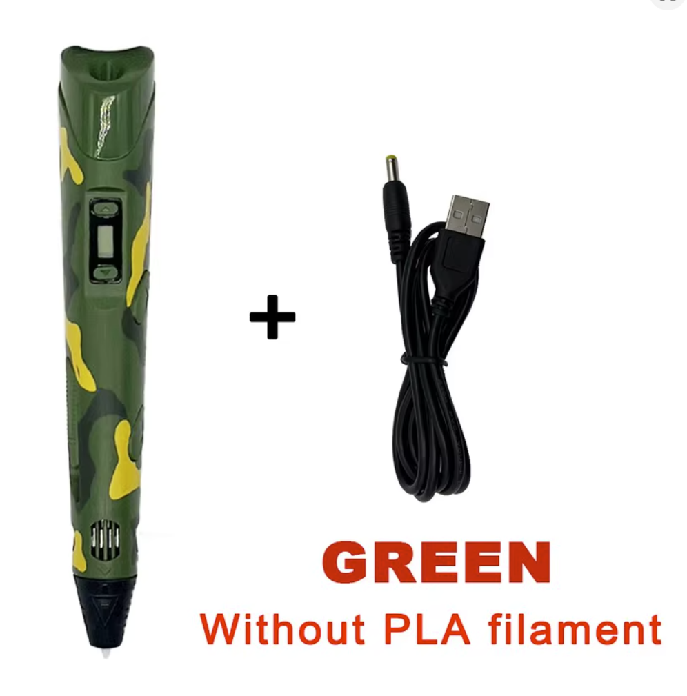 ✨ Pluma 3D con Pantalla LCD (Verde Camuflaje)